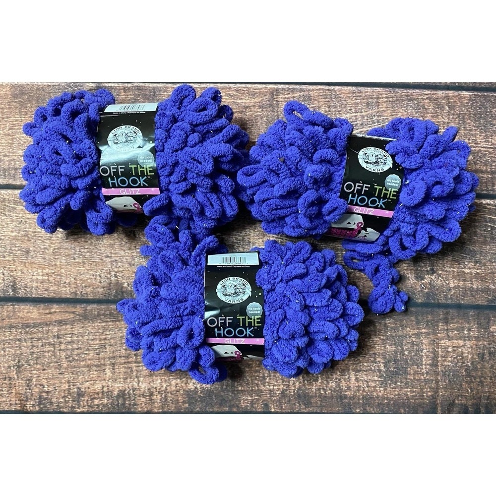 Lion Brand Yarn Off The Hook Glitz (Color 147) Grape 3 Skeins 3.3 oz Lot# 60606